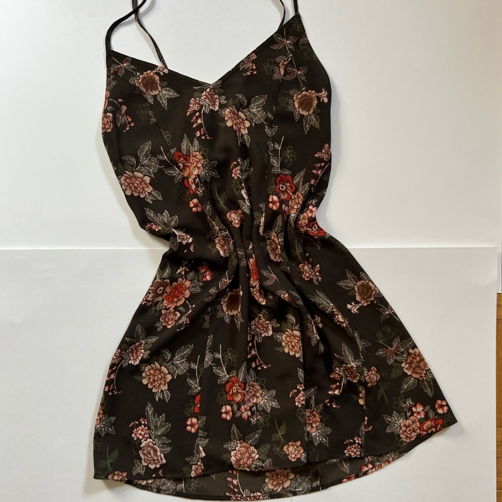 Forever 21 Brown Floral Slip Dress with Adjustable Straps